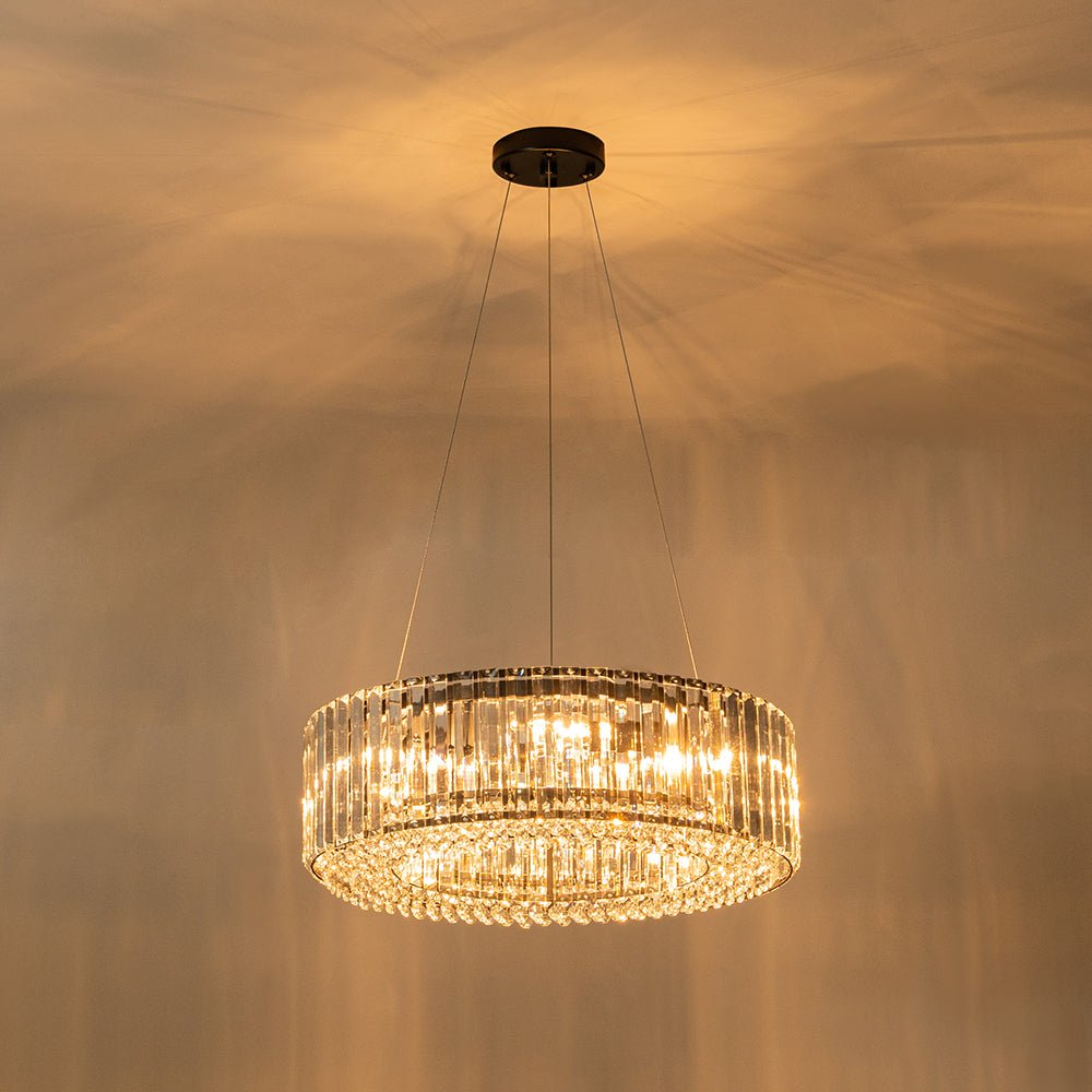 Pendantlightie - Modern 6 - Light Drum Round Glass Crystal Chandelier - Chandeliers - Chrome -