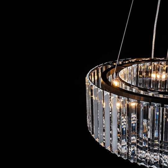 Pendantlightie - Modern 6 - Light Drum Round Glass Crystal Chandelier - Chandeliers - Chrome -