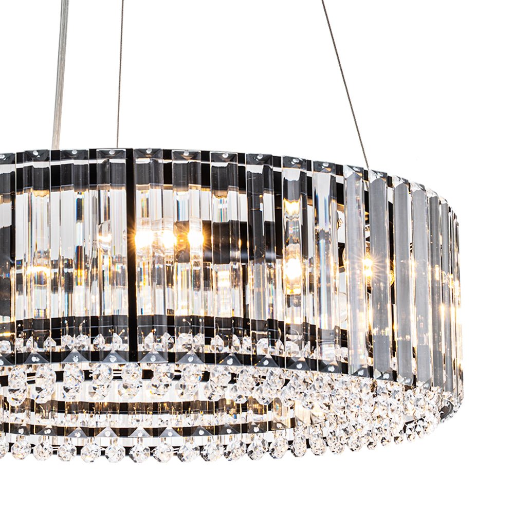 Pendantlightie - Modern 6 - Light Drum Round Glass Crystal Chandelier - Chandeliers - Chrome -