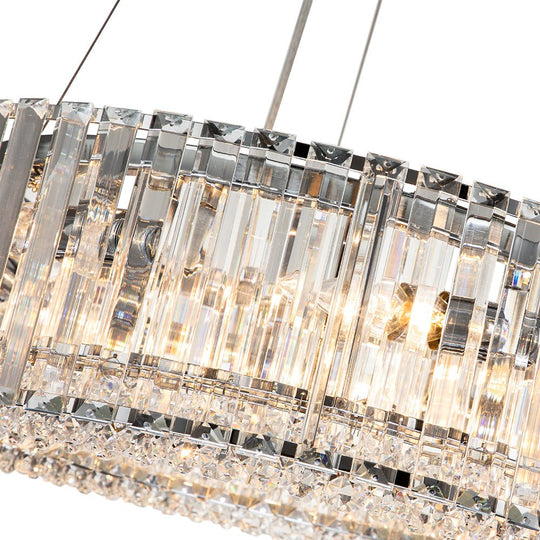 Pendantlightie - Modern 6 - Light Drum Round Glass Crystal Chandelier - Chandeliers - Chrome -