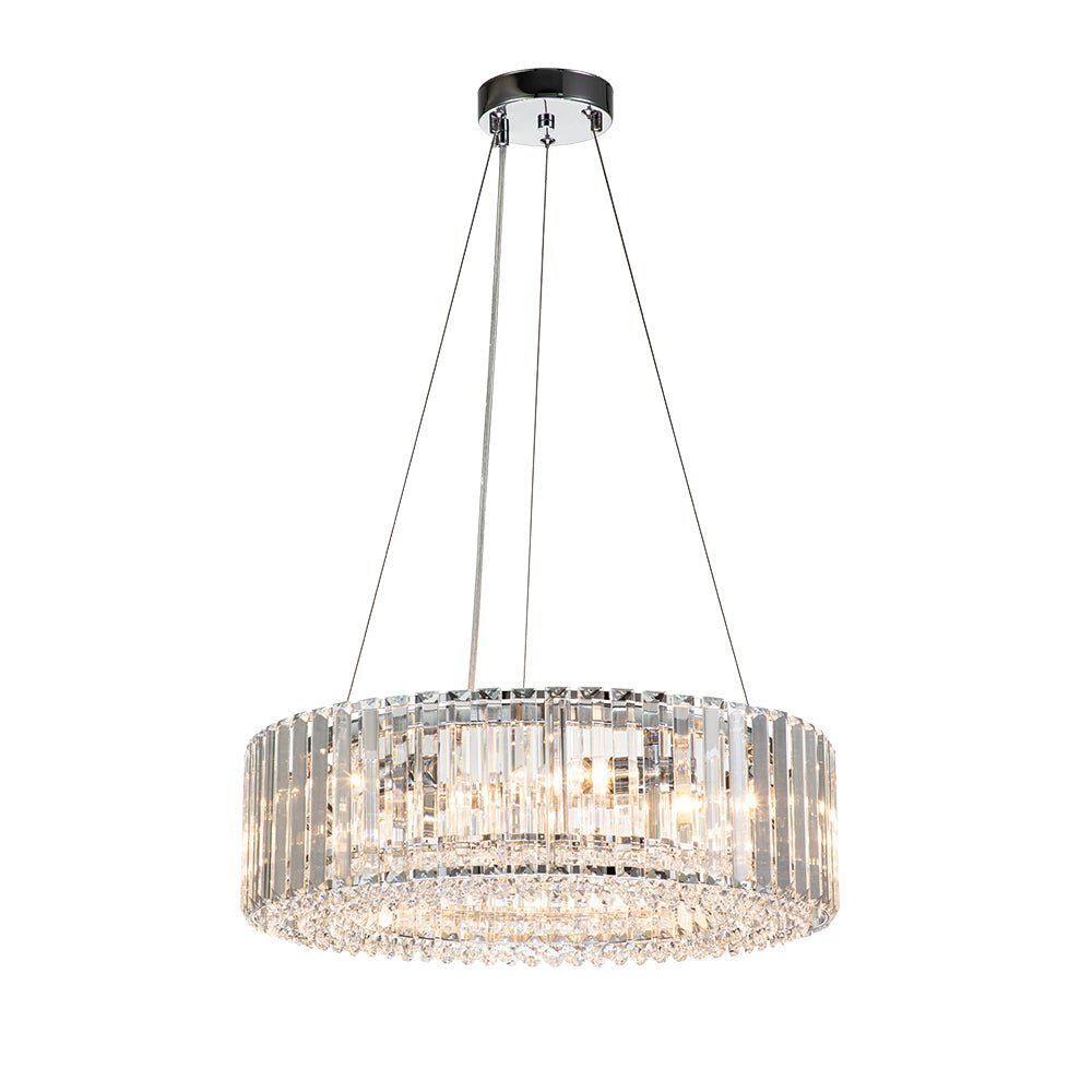 Pendantlightie - Modern 6 - Light Drum Round Glass Crystal Chandelier - Chandeliers - Chrome -