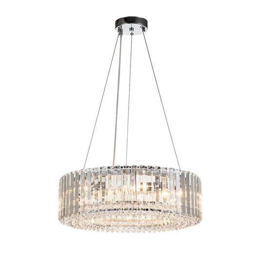 Pendantlightie - Modern 6 - Light Drum Round Glass Crystal Chandelier - Chandeliers - Chrome -