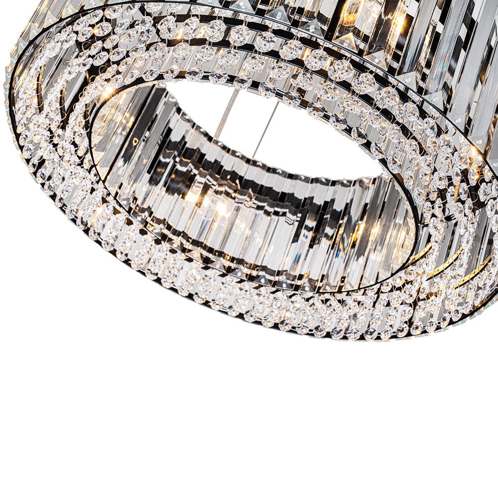 Pendantlightie - Modern 6 - Light Drum Round Glass Crystal Chandelier - Chandeliers - Chrome -