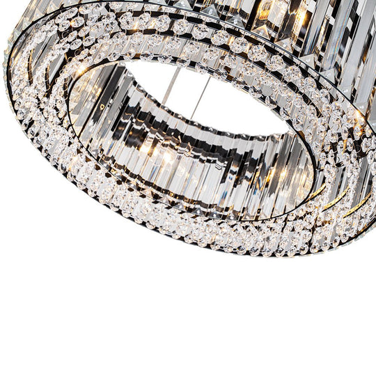 Pendantlightie - Modern 6 - Light Drum Round Glass Crystal Chandelier - Chandeliers - Chrome -