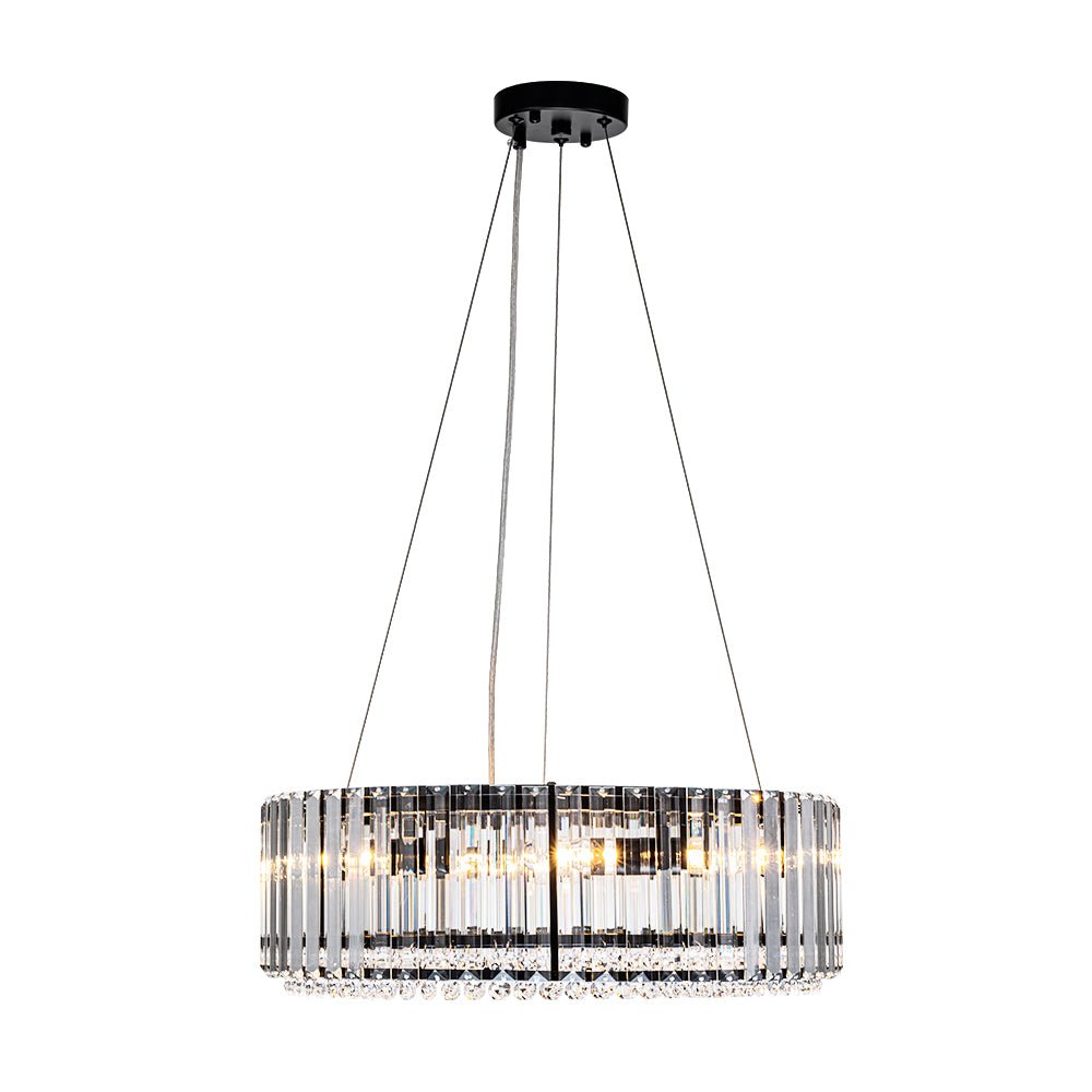 Pendantlightie - Modern 6 - Light Drum Round Glass Crystal Chandelier - Chandeliers - Chrome -