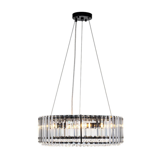 Pendantlightie - Modern 6 - Light Drum Round Glass Crystal Chandelier - Chandeliers - Chrome -