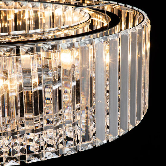 Pendantlightie - Modern 6 - Light Drum Round Glass Crystal Chandelier - Chandeliers - Chrome -