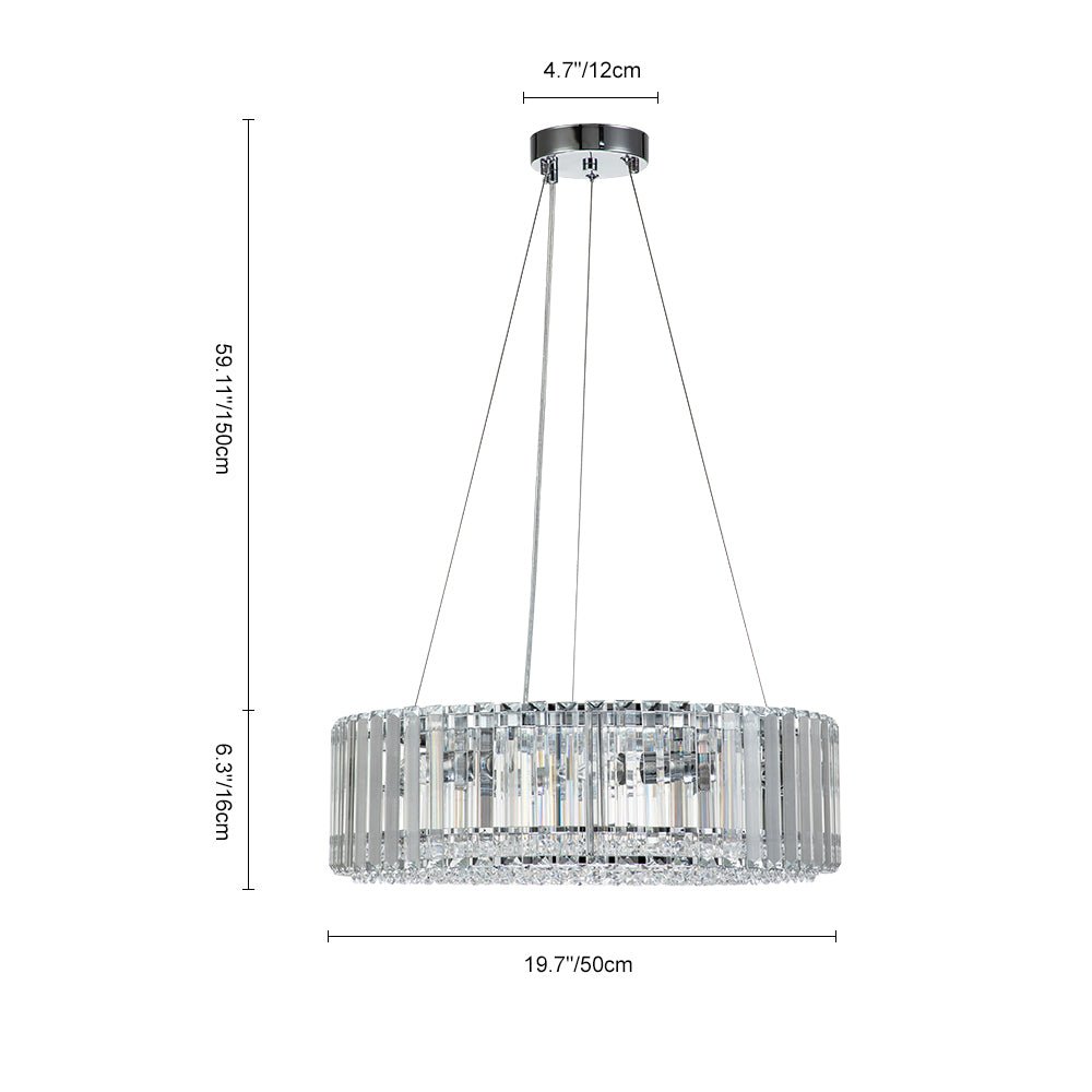 Pendantlightie - Modern 6 - Light Drum Round Glass Crystal Chandelier - Chandeliers - Chrome -
