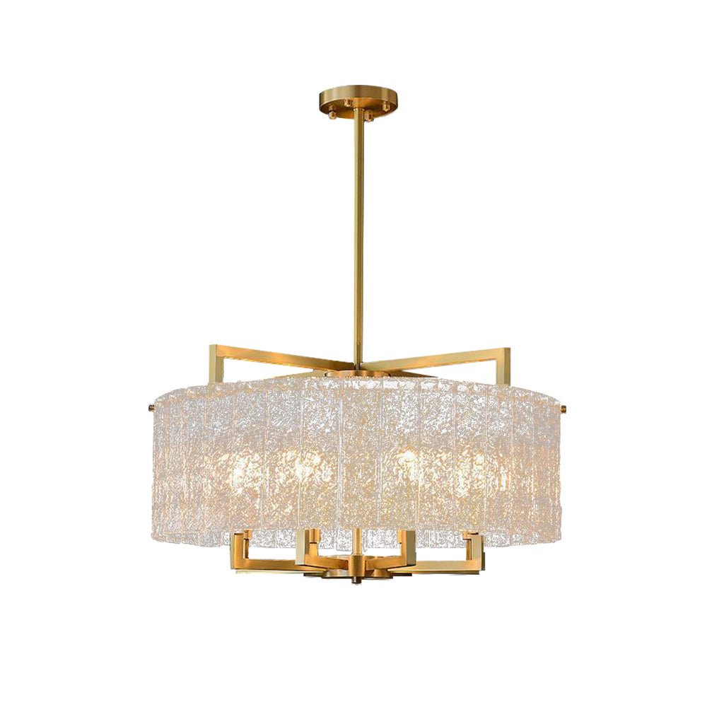 Pendantlightie - Modern 6 - Light Water Textured Glass Drum Chandelier - Chandeliers - Brass -