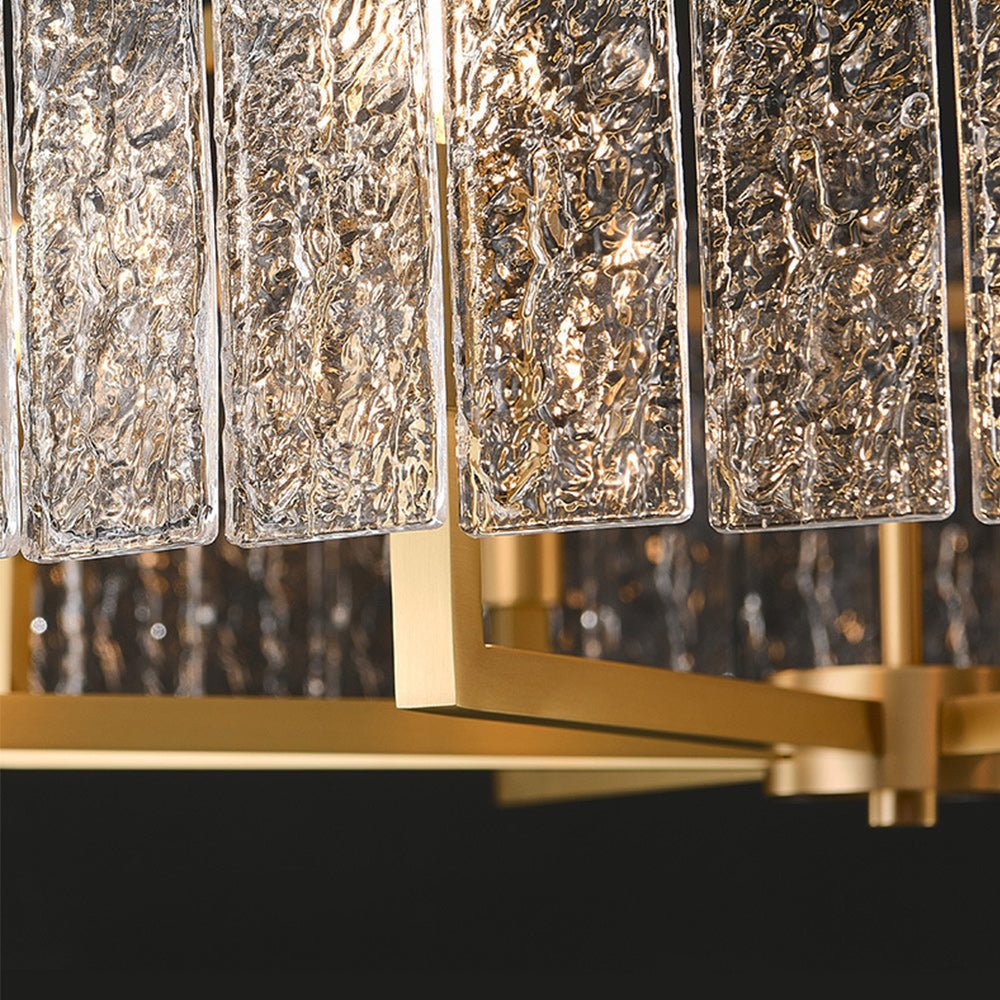 Pendantlightie - Modern 6 - Light Water Textured Glass Drum Chandelier - Chandeliers - Brass -