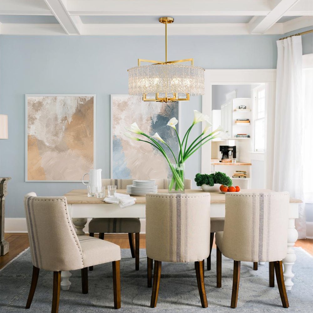 Pendantlightie - Modern 6 - Light Water Textured Glass Drum Chandelier - Chandeliers - Brass -