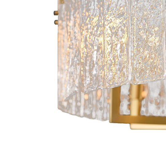 Pendantlightie - Modern 6 - Light Water Textured Glass Drum Chandelier - Chandeliers - Brass -