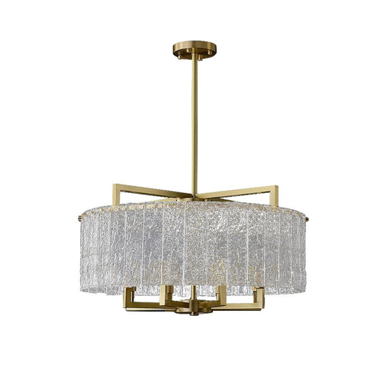 Pendantlightie - Modern 6 - Light Water Textured Glass Drum Chandelier - Chandeliers - Brass -