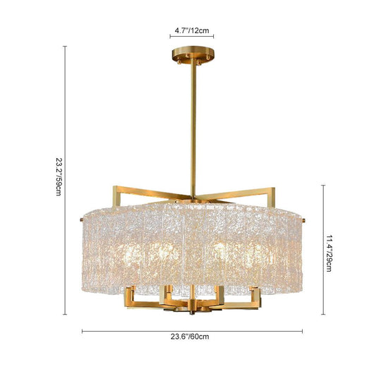 Pendantlightie - Modern 6 - Light Water Textured Glass Drum Chandelier - Chandeliers - Brass -