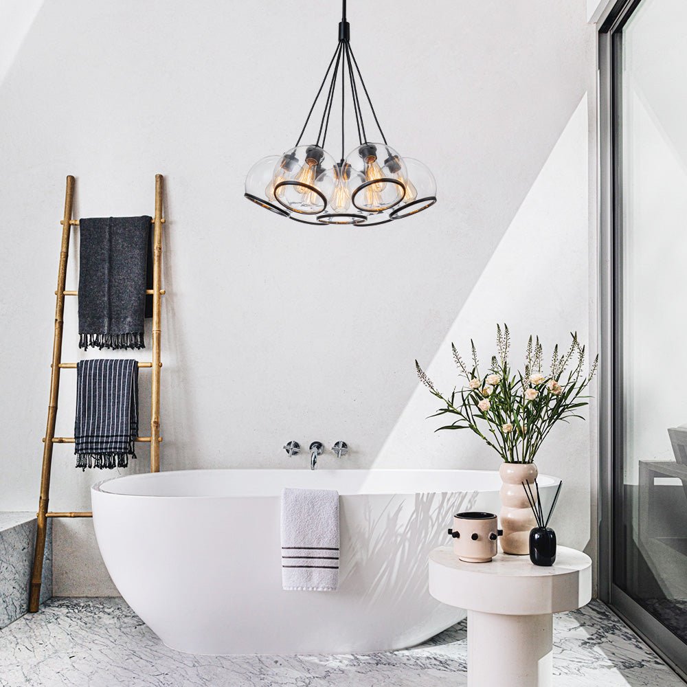 Pendantlightie - Modern 7 - Light Clear Cluster Glass Pendant Light - Pendants - Black -