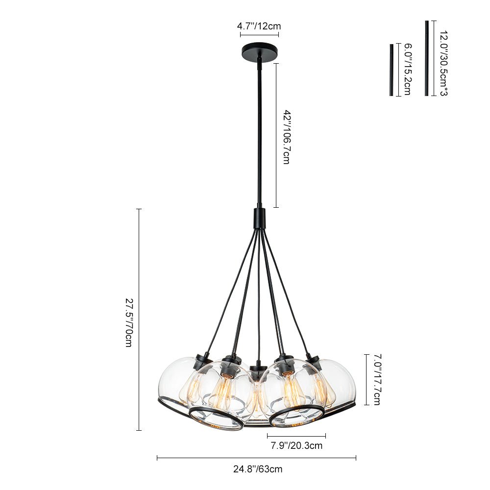 Pendantlightie - Modern 7 - Light Clear Cluster Glass Pendant Light - Pendants - Black -