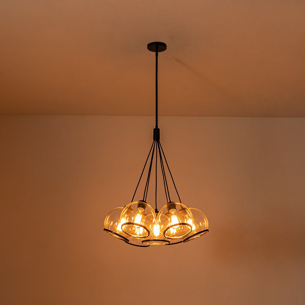 Pendantlightie - Modern 7 - Light Clear Cluster Glass Pendant Light - Pendants - Black -