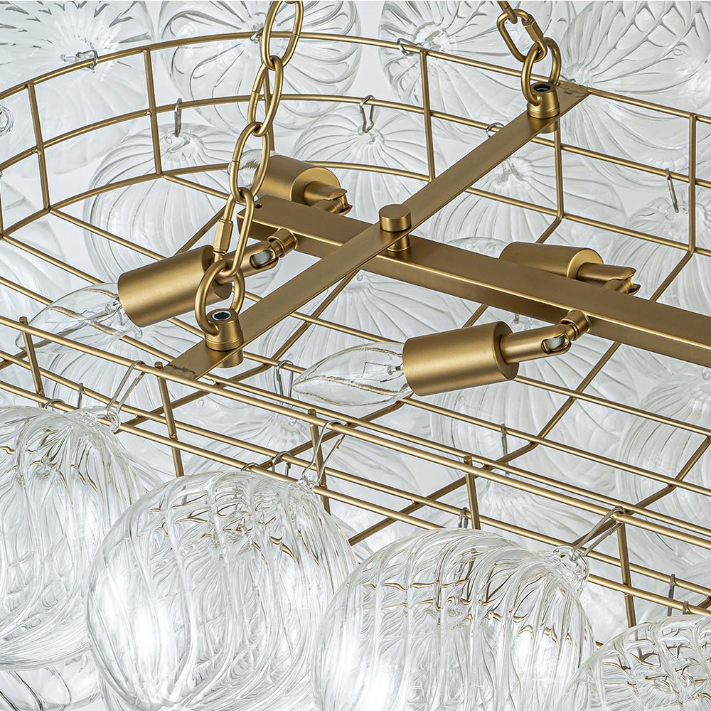 Pendantlightie - Modern 8 - Light Linear Ribbed Glass Bubble Tiered Island Chandelier - Chandeliers - Brass -