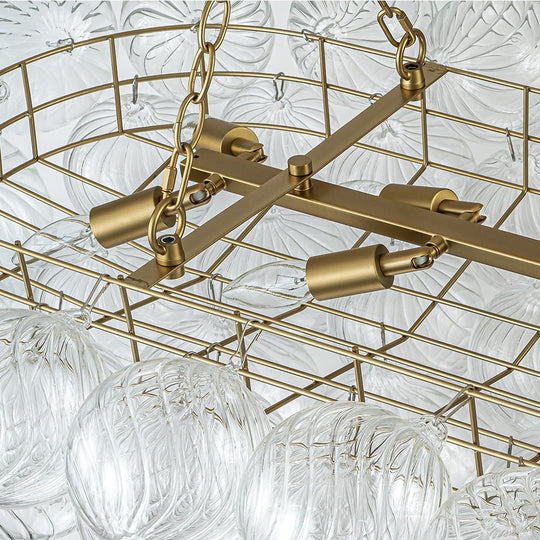 Pendantlightie - Modern 8 - Light Linear Ribbed Glass Bubble Tiered Island Chandelier - Chandeliers - Brass -