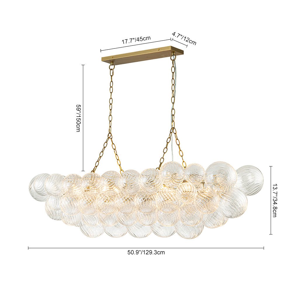 Pendantlightie - Modern 8 - Light Linear Ribbed Glass Bubble Tiered Island Chandelier - Chandeliers - Brass -