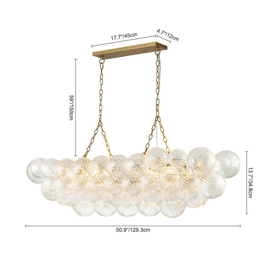 Pendantlightie - Modern 8 - Light Linear Ribbed Glass Bubble Tiered Island Chandelier - Chandeliers - Brass -