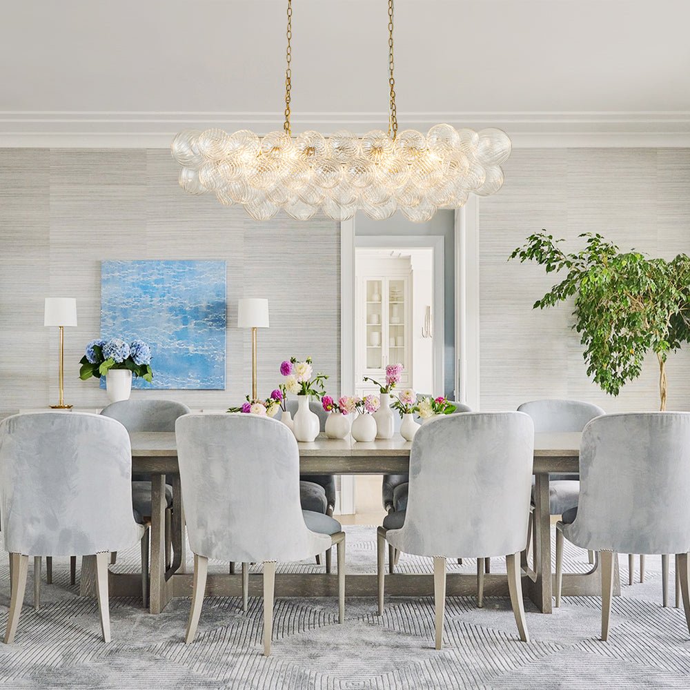 Pendantlightie - Modern 8 - Light Linear Ribbed Glass Bubble Tiered Island Chandelier - Chandeliers - Brass -