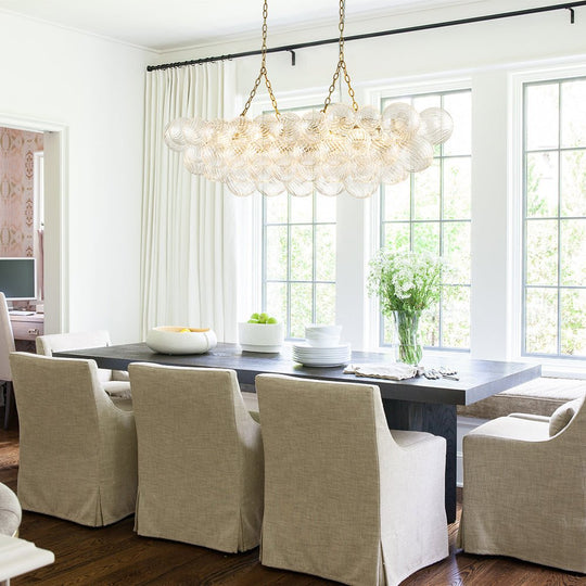 Pendantlightie - Modern 8 - Light Linear Ribbed Glass Bubble Tiered Island Chandelier - Chandeliers - Brass -