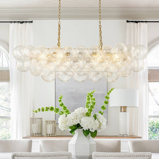Pendantlightie - Modern 8 - Light Linear Ribbed Glass Bubble Tiered Island Chandelier - Chandeliers - Brass -