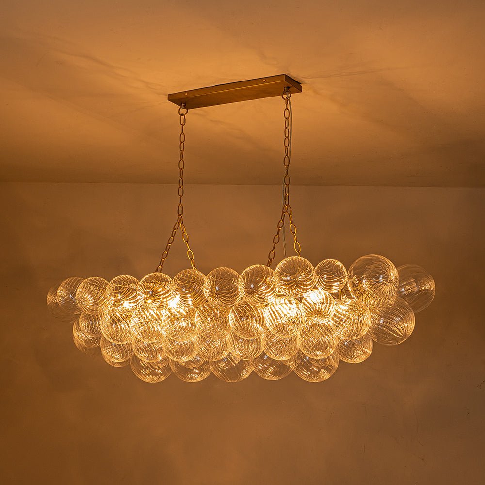 Pendantlightie - Modern 8 - Light Linear Ribbed Glass Bubble Tiered Island Chandelier - Chandeliers - Brass -