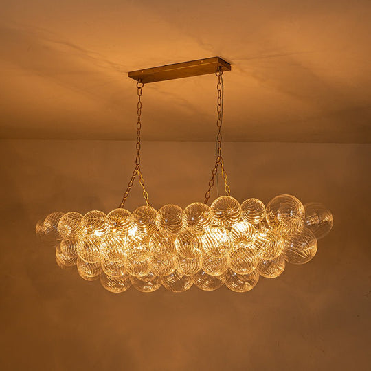 Pendantlightie - Modern 8 - Light Linear Ribbed Glass Bubble Tiered Island Chandelier - Chandeliers - Brass -