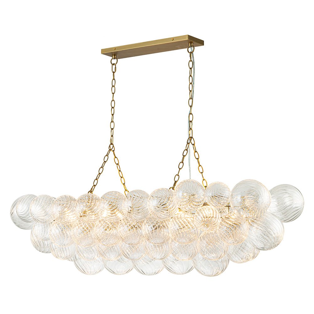 Pendantlightie - Modern 8 - Light Linear Ribbed Glass Bubble Tiered Island Chandelier - Chandeliers - Brass -