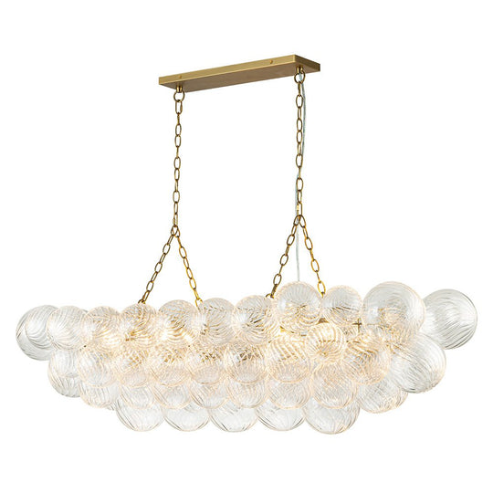 Pendantlightie - Modern 8 - Light Linear Ribbed Glass Bubble Tiered Island Chandelier - Chandeliers - Brass -