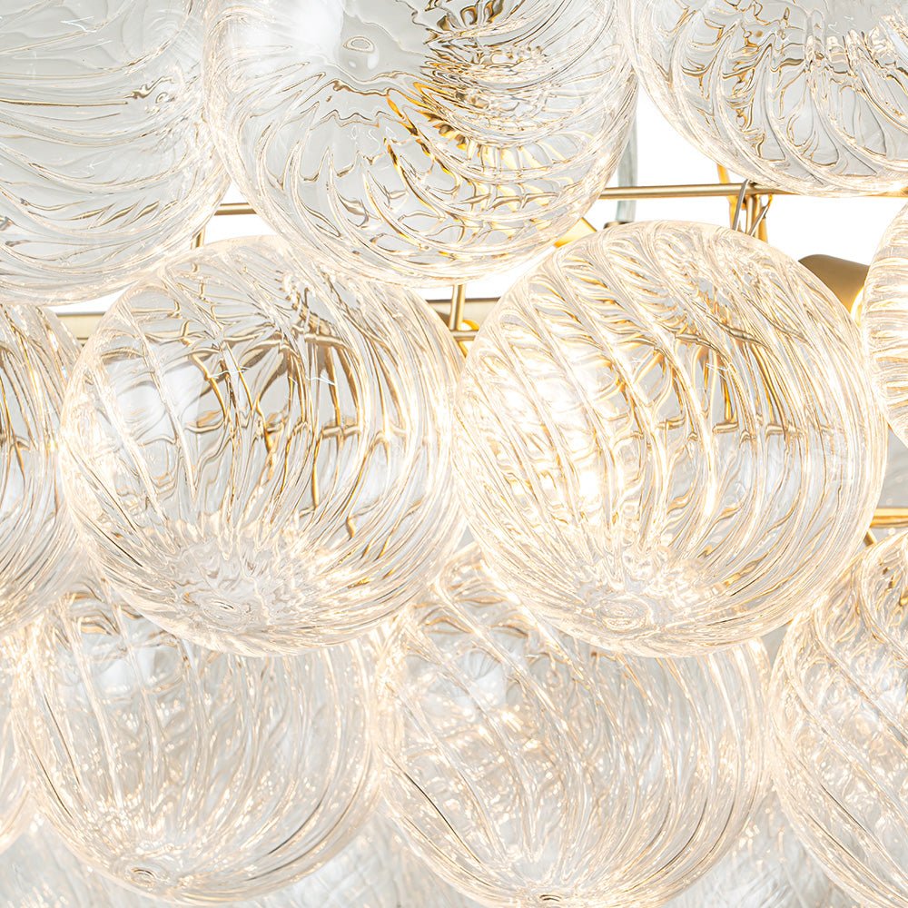 Pendantlightie - Modern 8 - Light Linear Ribbed Glass Bubble Tiered Island Chandelier - Chandeliers - Brass -