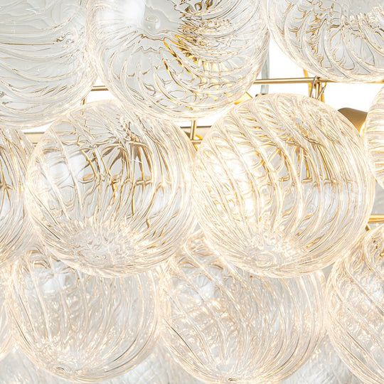 Pendantlightie - Modern 8 - Light Linear Ribbed Glass Bubble Tiered Island Chandelier - Chandeliers - Brass -