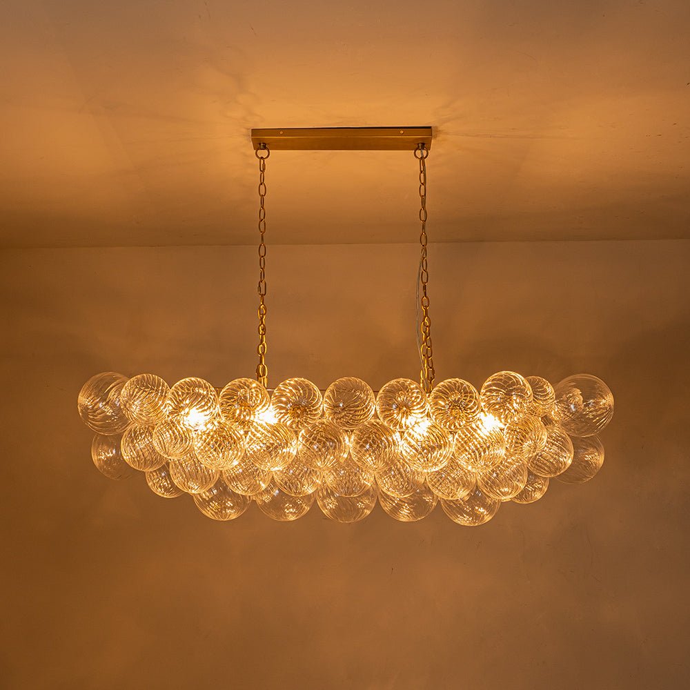 Pendantlightie - Modern 8 - Light Linear Ribbed Glass Bubble Tiered Island Chandelier - Chandeliers - Brass -