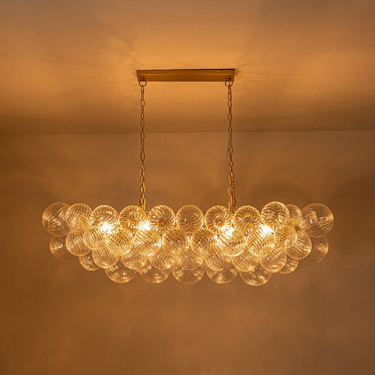 Pendantlightie - Modern 8 - Light Linear Ribbed Glass Bubble Tiered Island Chandelier - Chandeliers - Brass -