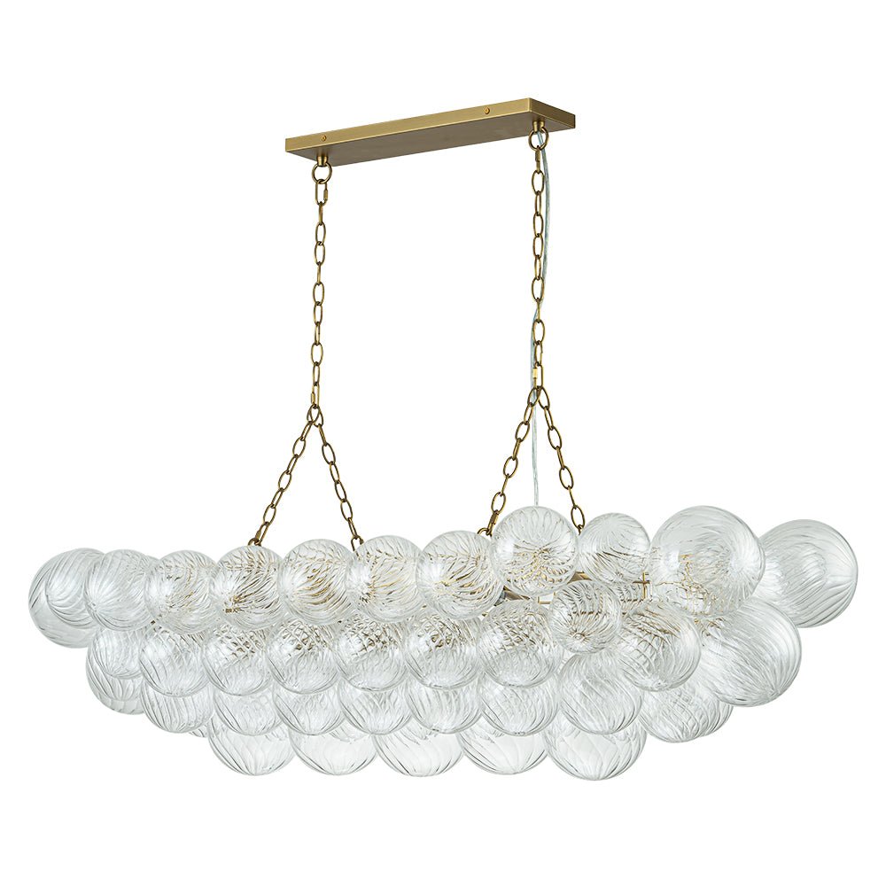 Pendantlightie - Modern 8 - Light Linear Ribbed Glass Bubble Tiered Island Chandelier - Chandeliers - Brass -