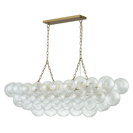 Pendantlightie - Modern 8 - Light Linear Ribbed Glass Bubble Tiered Island Chandelier - Chandeliers - Brass -