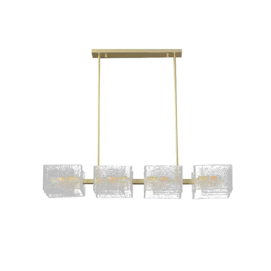 Pendantlightie - Modern 8 - Light Textured Glass Linear Shaded Chandelier - Chandeliers - Brass -