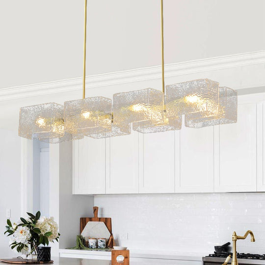Pendantlightie - Modern 8 - Light Textured Glass Linear Shaded Chandelier - Chandeliers - Brass -