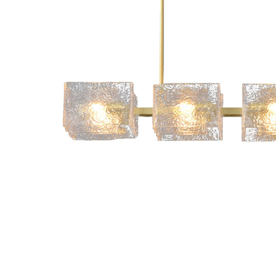 Pendantlightie - Modern 8 - Light Textured Glass Linear Shaded Chandelier - Chandeliers - Brass -