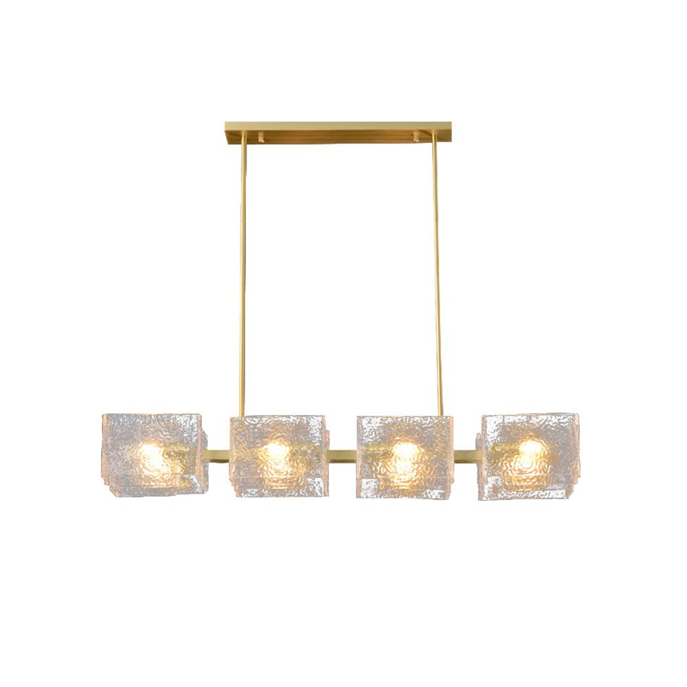 Pendantlightie - Modern 8 - Light Textured Glass Linear Shaded Chandelier - Chandeliers - Brass -