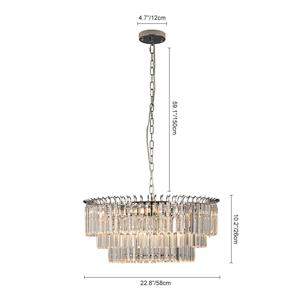 Pendantlightie - Modern 9 - Light Round Drum 3 - Tier Chandelier With Crystal - Chandeliers - Chrome -