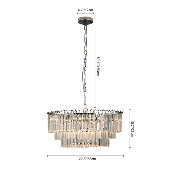 Pendantlightie - Modern 9 - Light Round Drum 3 - Tier Chandelier With Crystal - Chandeliers - Chrome -