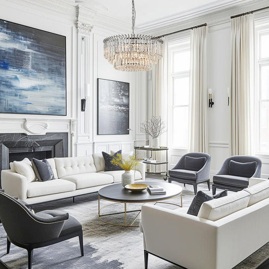 Pendantlightie - Modern 9 - Light Round Drum 3 - Tier Chandelier With Crystal - Chandeliers - Chrome -