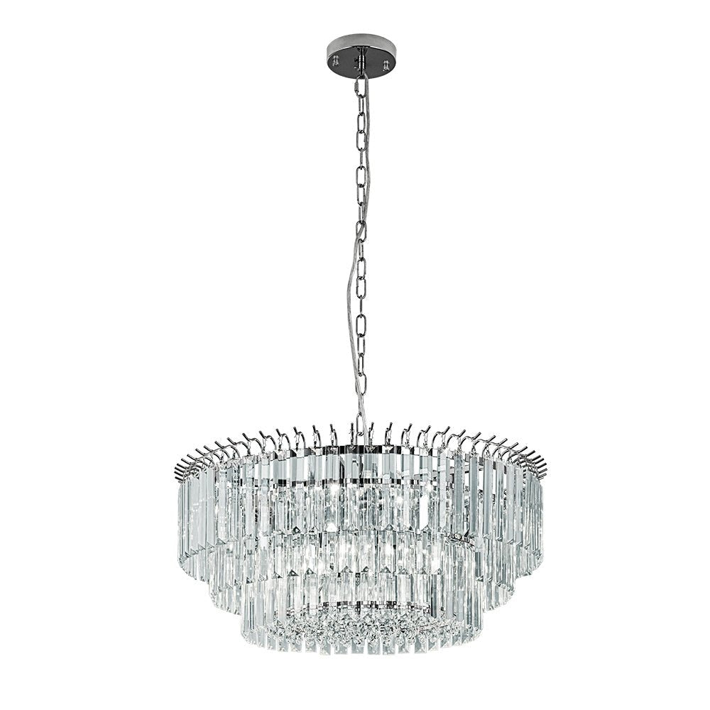 Pendantlightie - Modern 9 - Light Round Drum 3 - Tier Chandelier With Crystal - Chandeliers - Chrome -