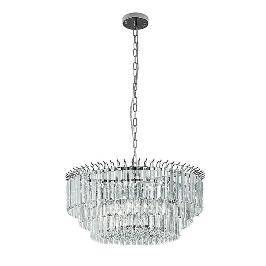 Pendantlightie - Modern 9 - Light Round Drum 3 - Tier Chandelier With Crystal - Chandeliers - Chrome -
