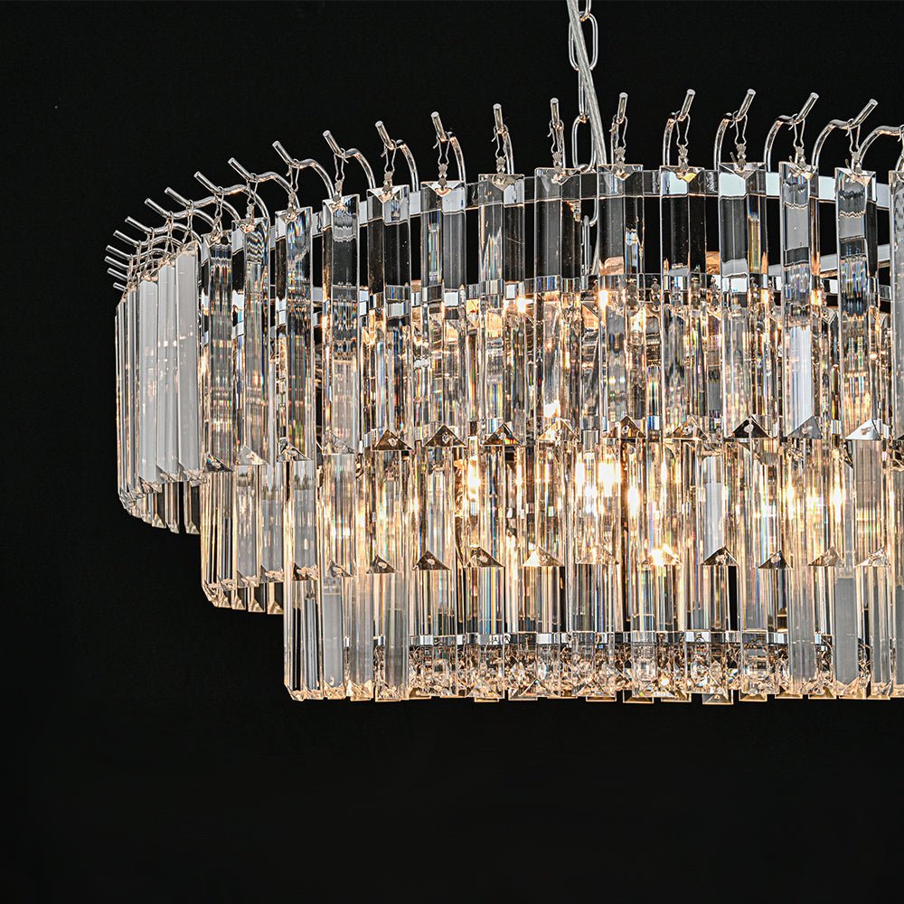 Pendantlightie - Modern 9 - Light Round Drum 3 - Tier Chandelier With Crystal - Chandeliers - Chrome -