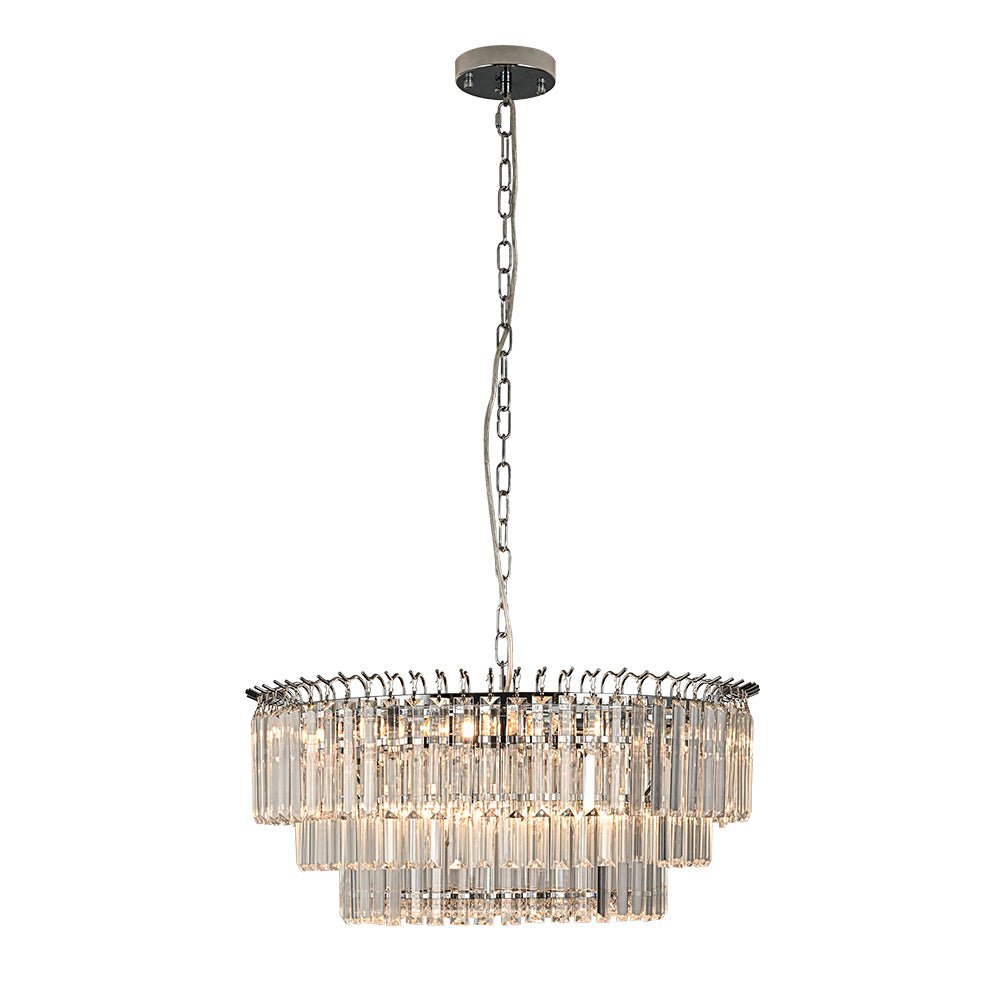 Pendantlightie - Modern 9 - Light Round Drum 3 - Tier Chandelier With Crystal - Chandeliers - Chrome -