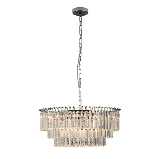 Pendantlightie - Modern 9 - Light Round Drum 3 - Tier Chandelier With Crystal - Chandeliers - Chrome -